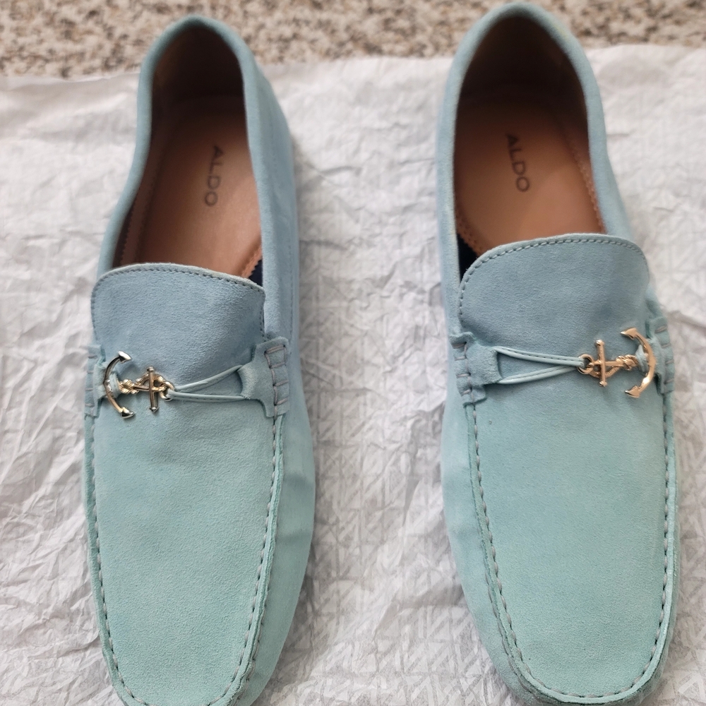 Aldo Light Blue Loafers with Gold Anchor Detail